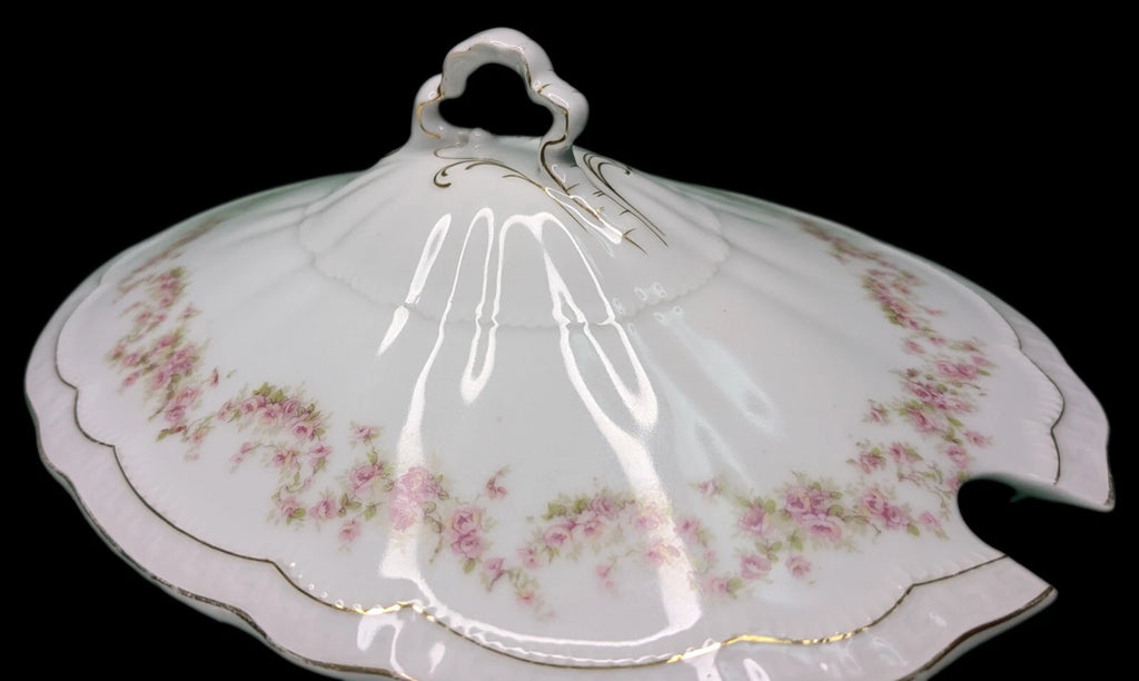 Oval Soup Tureen Lid - Z S & Co (Scherzer) - Scalloped, Roses - Bavaria