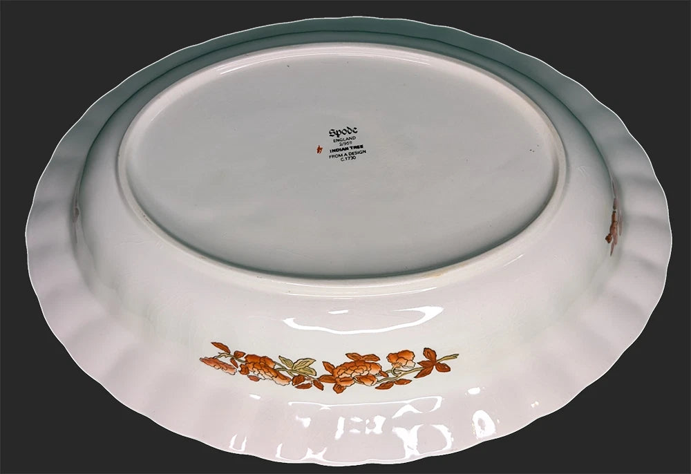 SPODE Bone China - Indian Tree Pattern - Rust - Oval Serving Bowl - New Mark