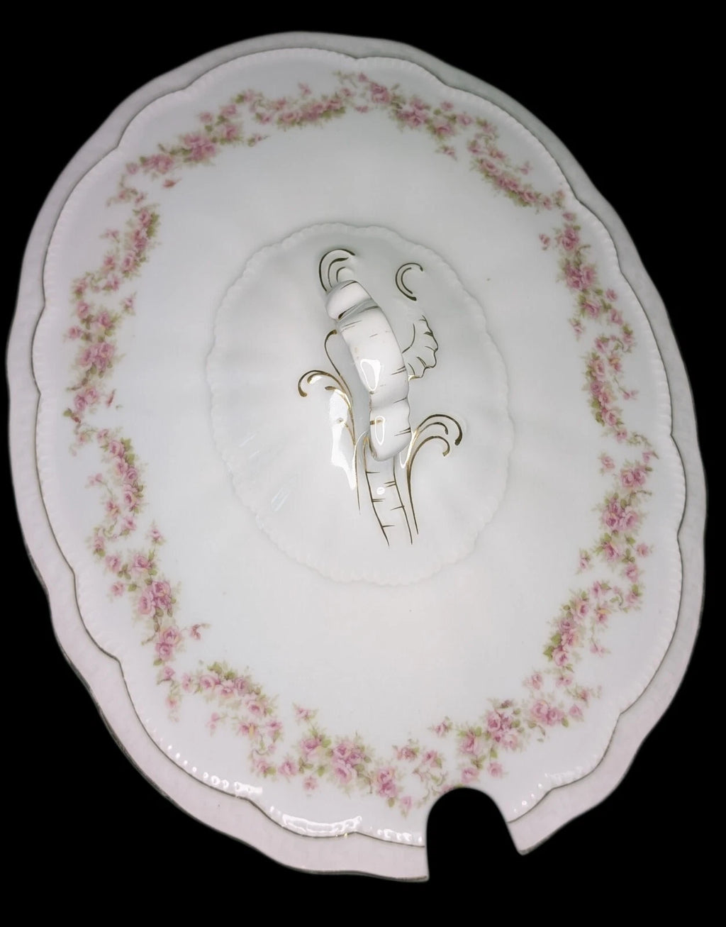 Oval Soup Tureen Lid - Z S & Co (Scherzer) - Scalloped, Roses - Bavaria