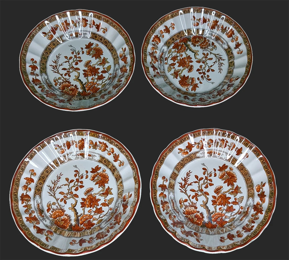 4 SPODE Bone China - Indian Tree Pattern, Rust - Fruit Nappy Bowls - New Mark