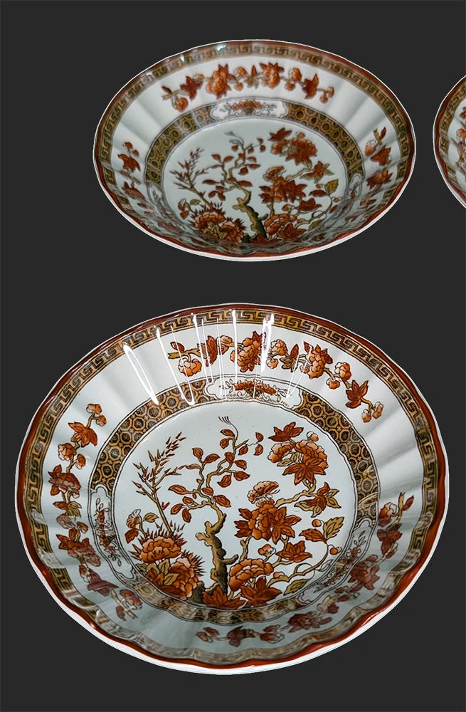 4 SPODE Bone China - Indian Tree Pattern, Rust - Fruit Nappy Bowls - New Mark
