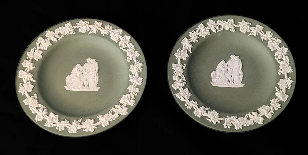 Pair of Green Jasperware Trinket Dishes by Wedgwood