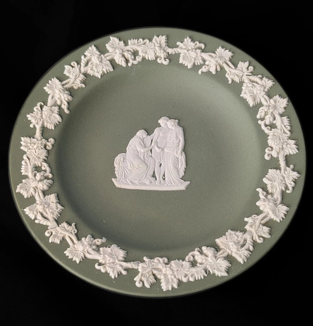 Pair of Green Jasperware Trinket Dishes by Wedgwood