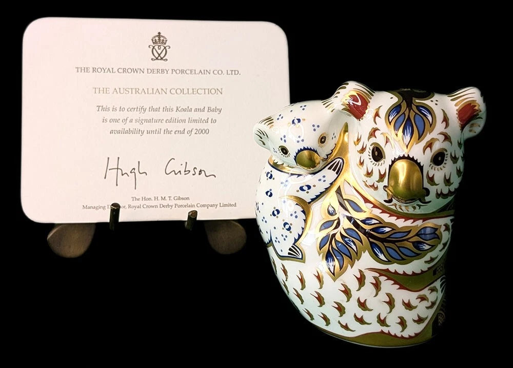 ROYAL CROWN DERBY Bone China Figurine / Paperweight - Koala & Baby - 3.75"