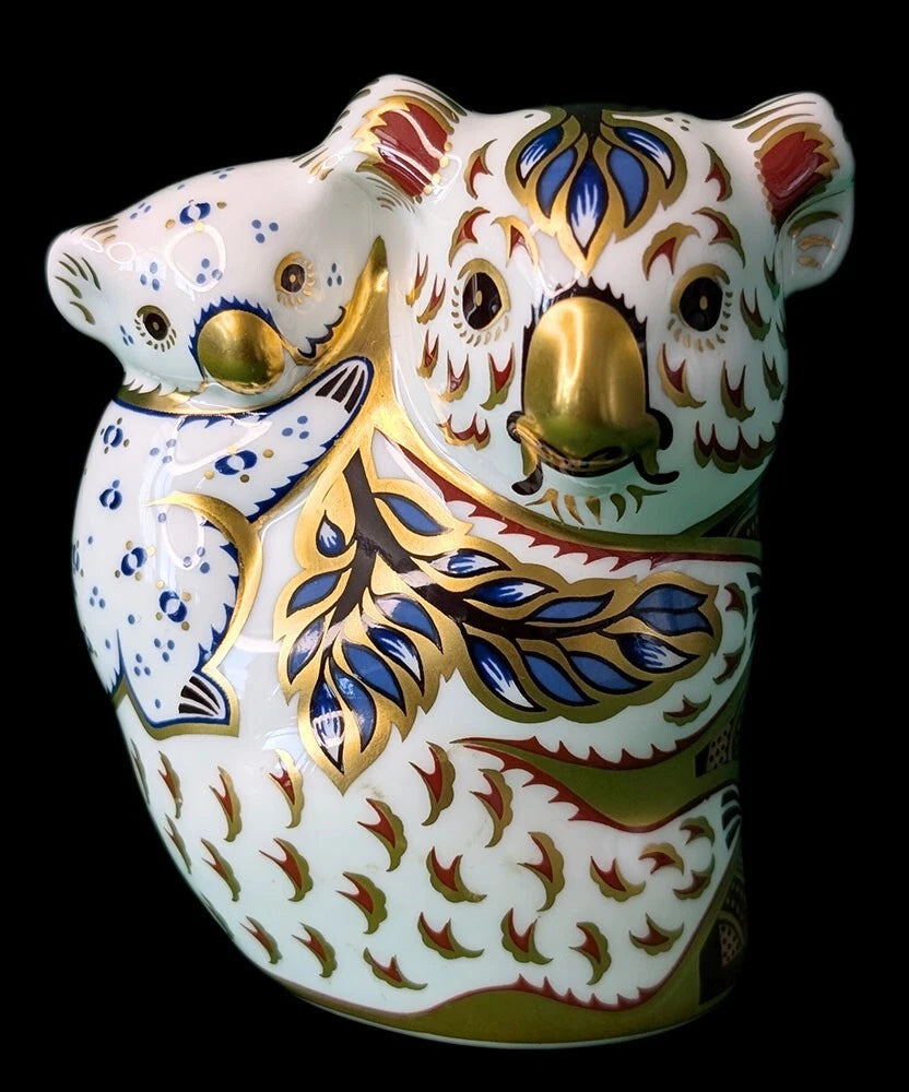 ROYAL CROWN DERBY Bone China Figurine / Paperweight - Koala & Baby - 3.75"