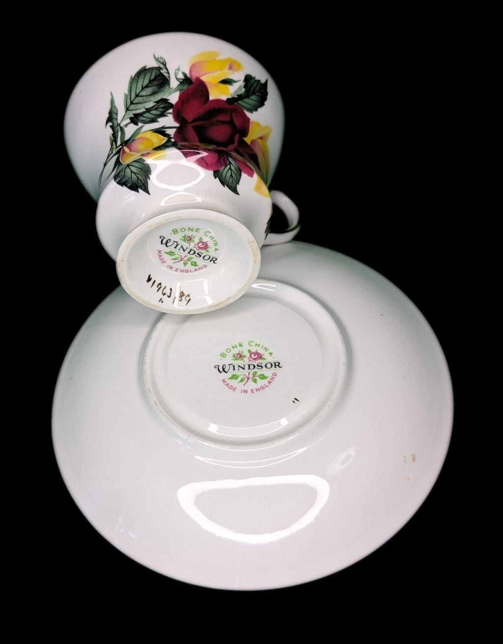WINDSOR Bone China Tea Cup & Saucer Set - Red & Yellow Roses