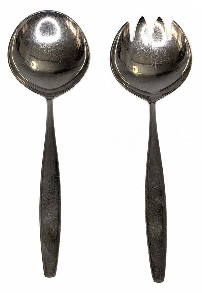 GEORG JENSEN MCM Sterling Silver Serving / Salad Set -- Cypress Pattern