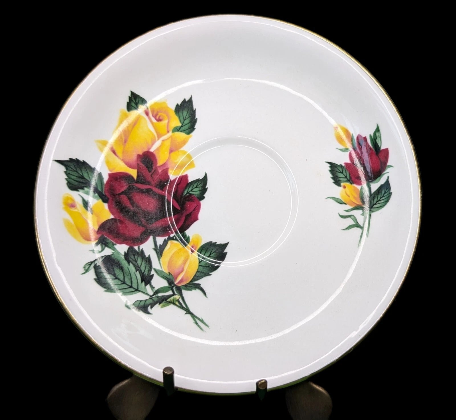 WINDSOR Bone China Tea Cup & Saucer Set - Red & Yellow Roses