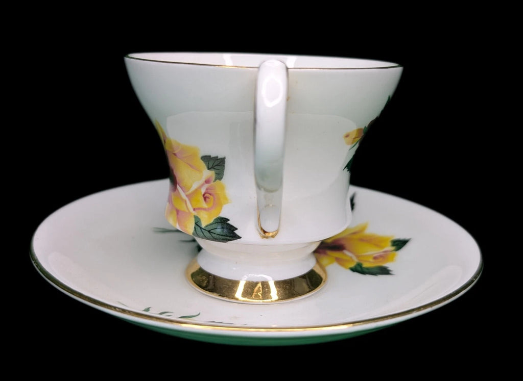 WINDSOR Bone China Tea Cup & Saucer Set - Red & Yellow Roses