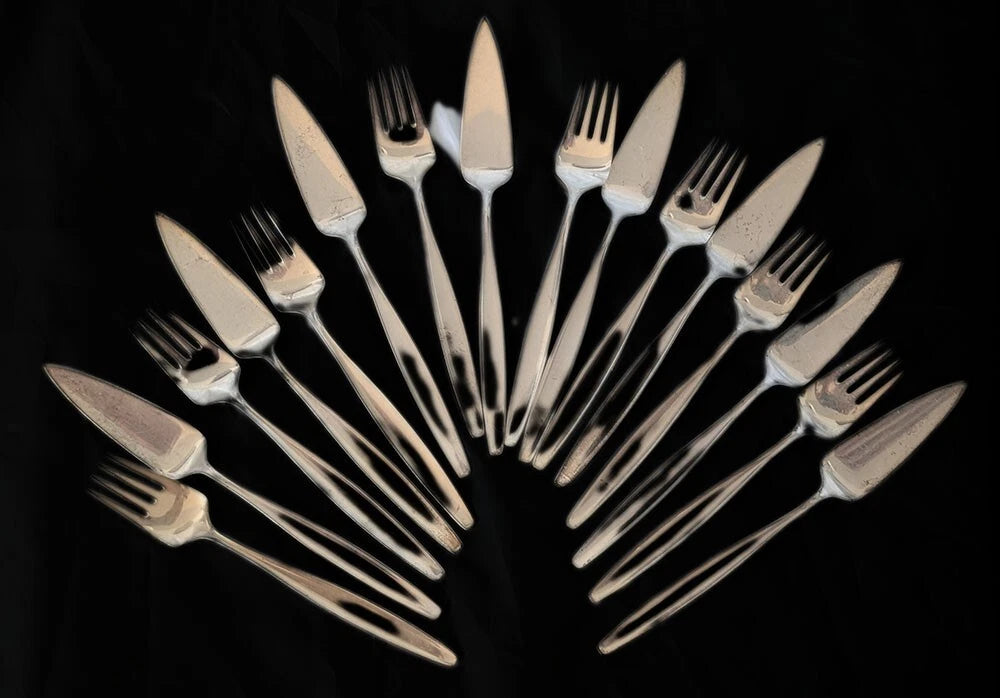 GEORG JENSEN MCM Sterling Silver Fish Set for 8 -- Cypress Pattern