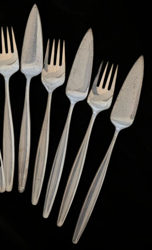 GEORG JENSEN MCM Sterling Silver Fish Set for 8 -- Cypress Pattern
