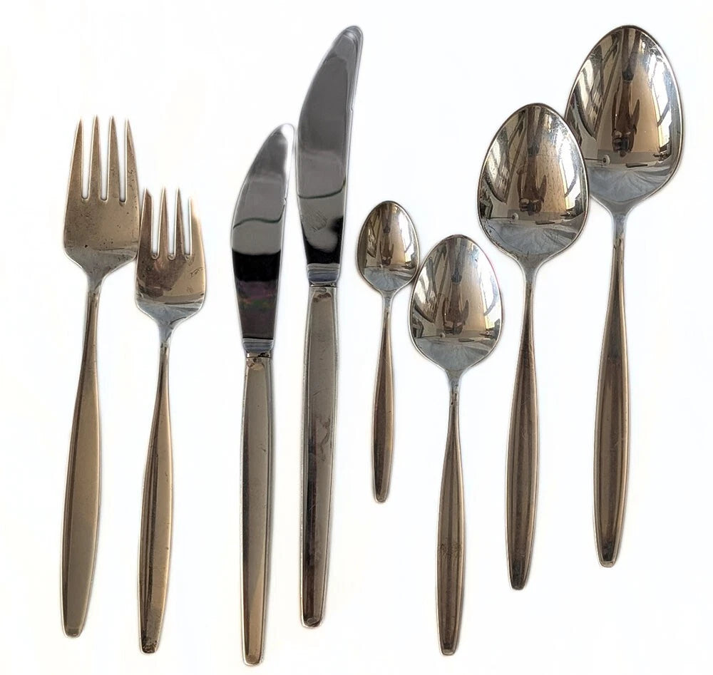 GEORG JENSEN MCM Sterling Silver 64 Pc. Flatware Set -- Cypress Pattern