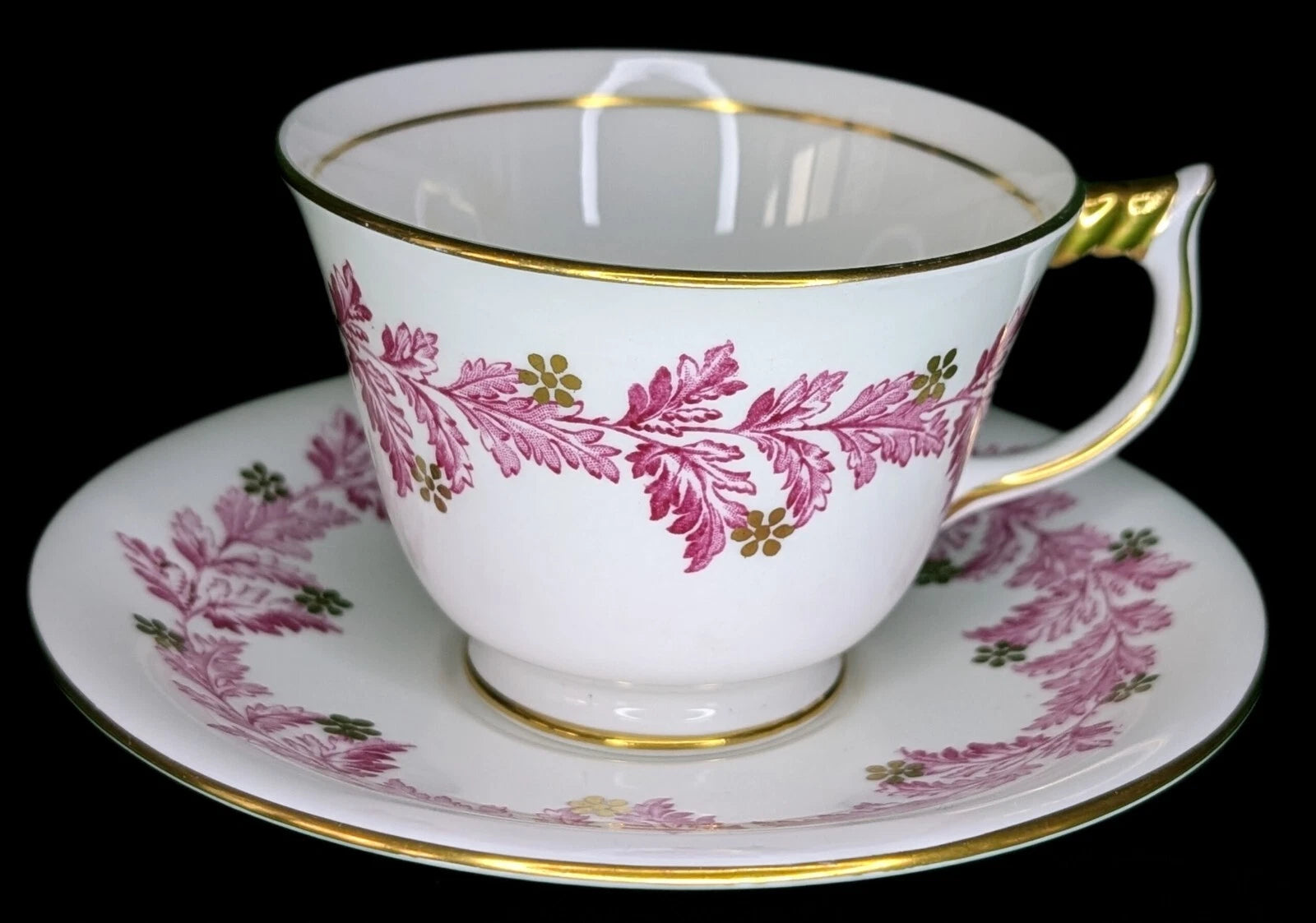 Vintage Aynsley Fine Bone China Teacup & Saucer - Red Leaf, Gold Accent