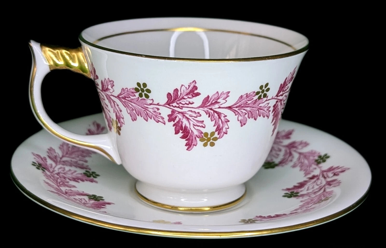 Vintage Aynsley Fine Bone China Teacup & Saucer - Red Leaf, Gold Accent