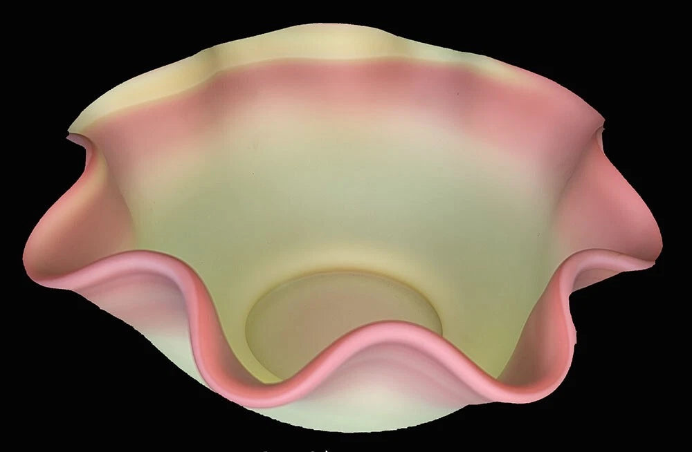 Vintage Fenton Burmese Sunset Glass Ruffled Edge Basket Bowl - 9"