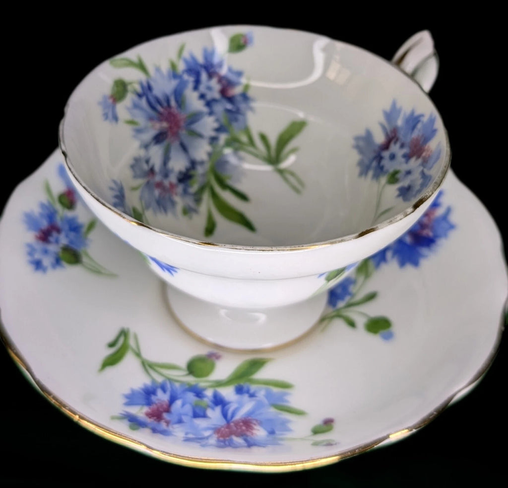 Vintage Hammersley Bone China Teacup & Saucer - Blue Thistle Flower