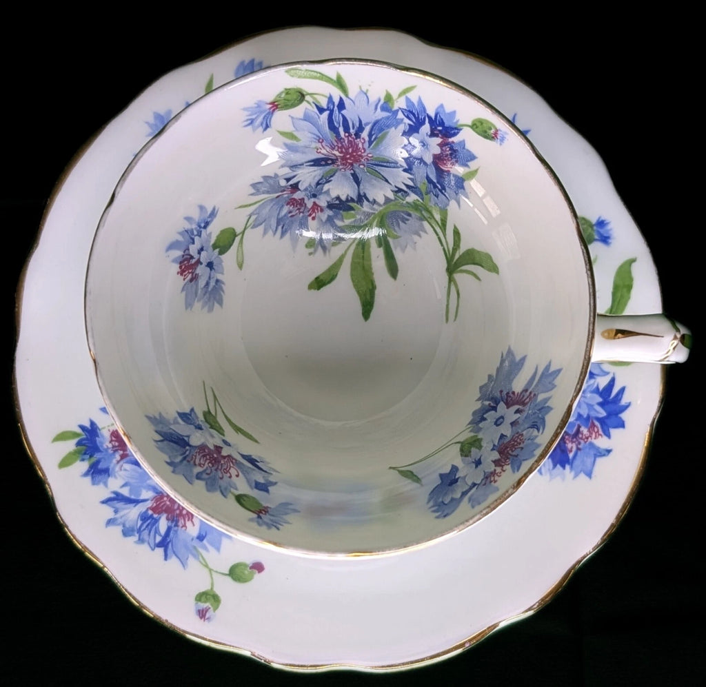 Vintage Hammersley Bone China Teacup & Saucer - Blue Thistle Flower