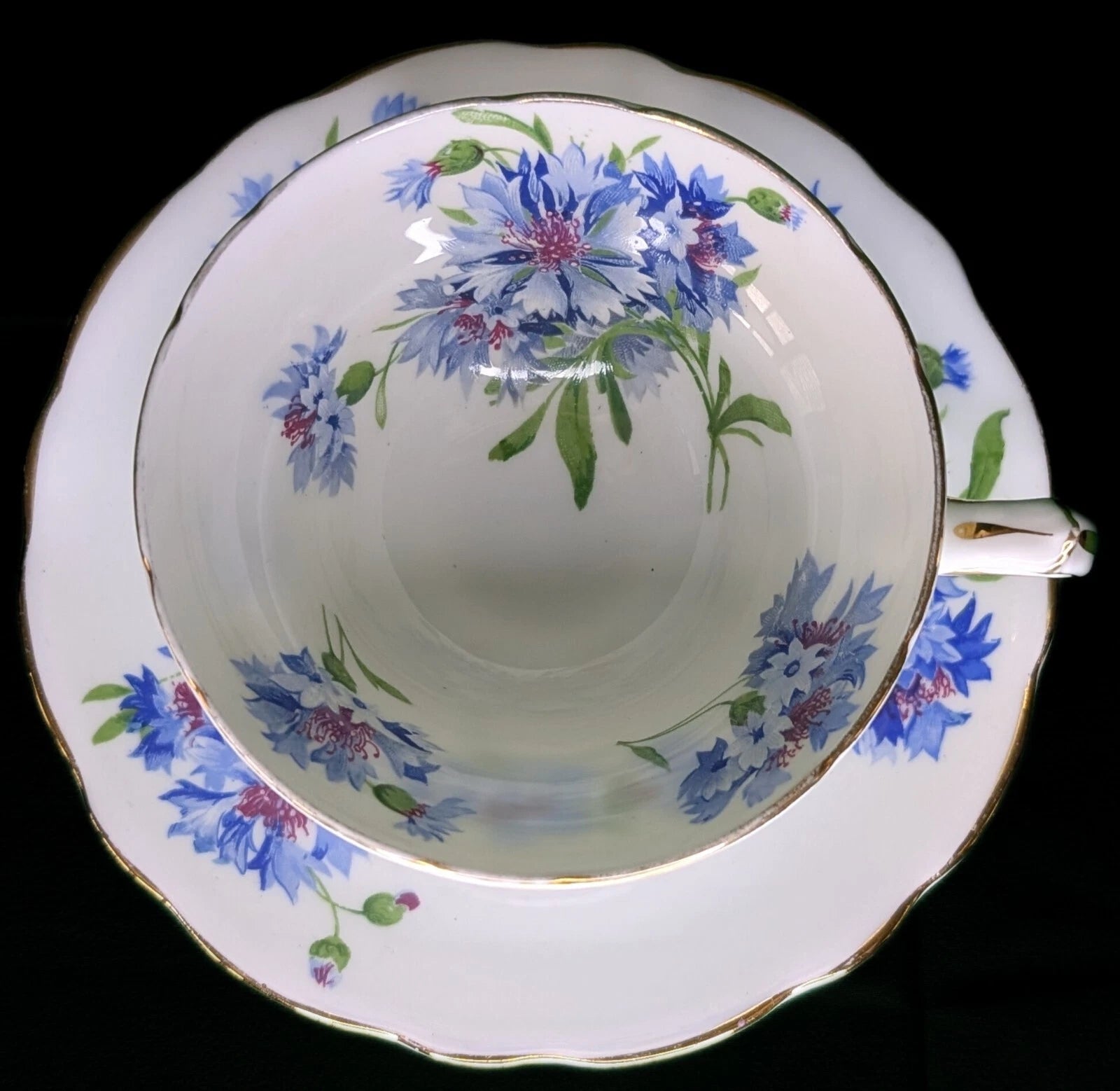 Vintage Hammersley Bone China Teacup & Saucer - Blue Thistle Flower