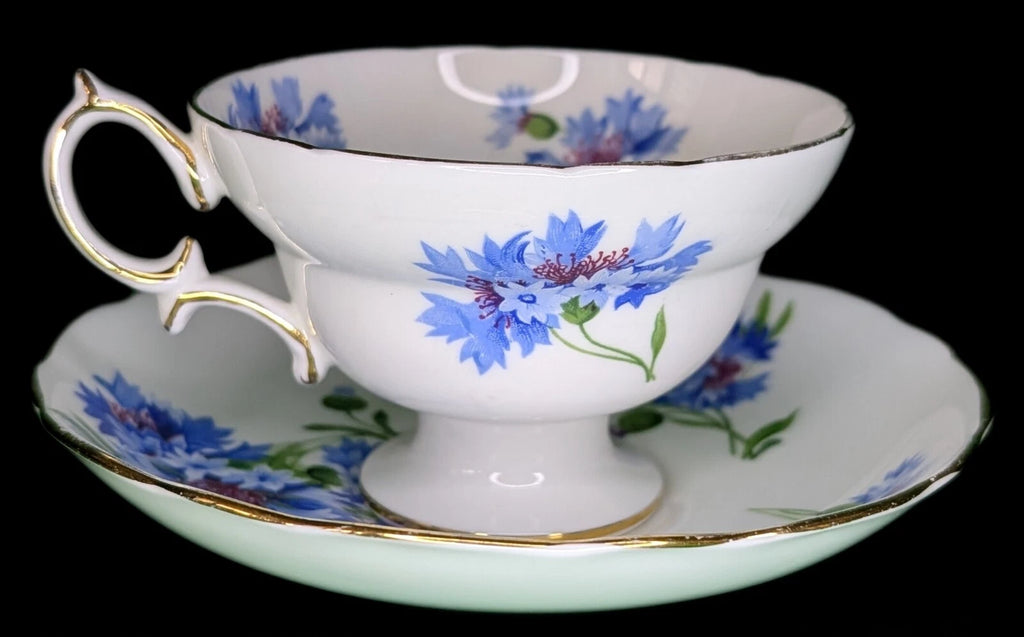 Vintage Hammersley Bone China Teacup & Saucer - Blue Thistle Flower