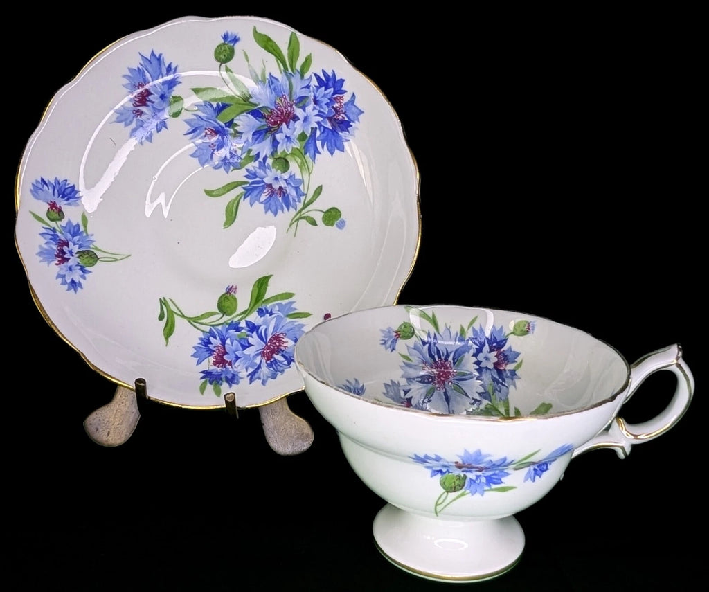 Vintage Hammersley Bone China Teacup & Saucer - Blue Thistle Flower