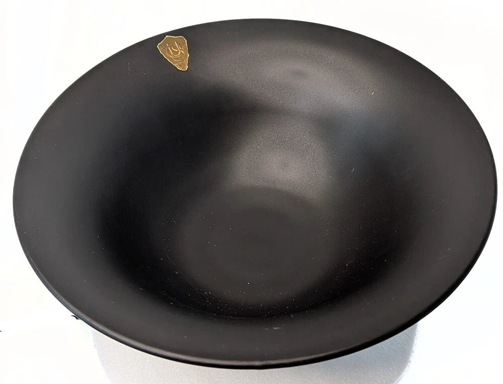 Vtg. US Glass Co. Black Satin Amethyst Glass Bowl With Stand - Original Sticker
