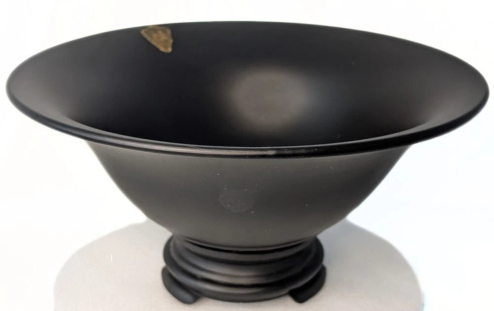 Vtg. US Glass Co. Black Satin Amethyst Glass Bowl With Stand - Original Sticker