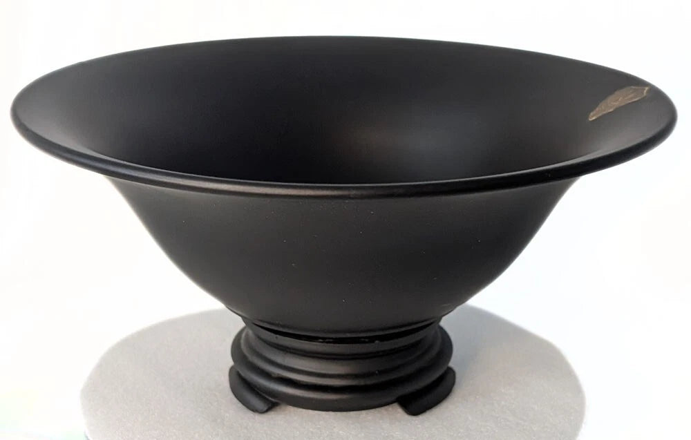 Vtg. US Glass Co. Black Satin Amethyst Glass Bowl With Stand - Original Sticker