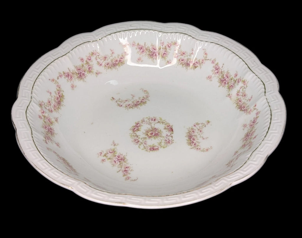 Large Round Open Serving Bowl - Z S & Co (Scherzer) - Scalloped, Roses - Bavaria