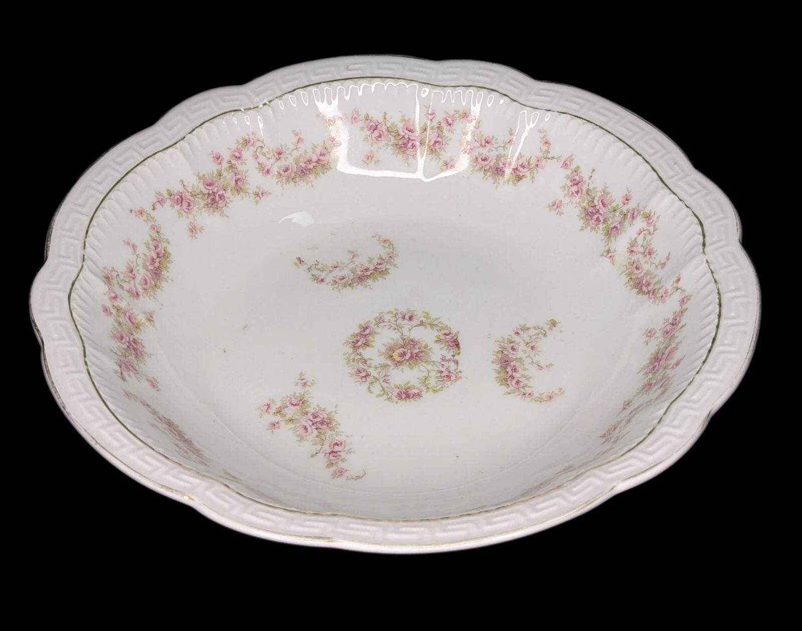Large Round Open Serving Bowl - Z S & Co (Scherzer) - Scalloped, Roses - Bavaria