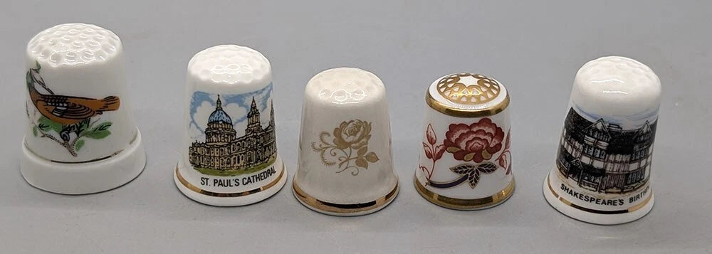 5 Assorted Porcelain / Bone China Souvenir Thimbles