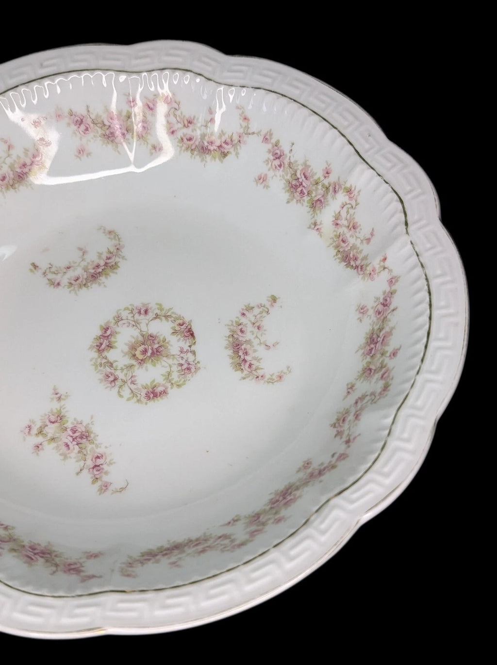 Large Round Open Serving Bowl - Z S & Co (Scherzer) - Scalloped, Roses - Bavaria