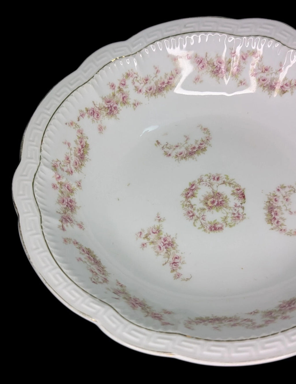 Large Round Open Serving Bowl - Z S & Co (Scherzer) - Scalloped, Roses - Bavaria