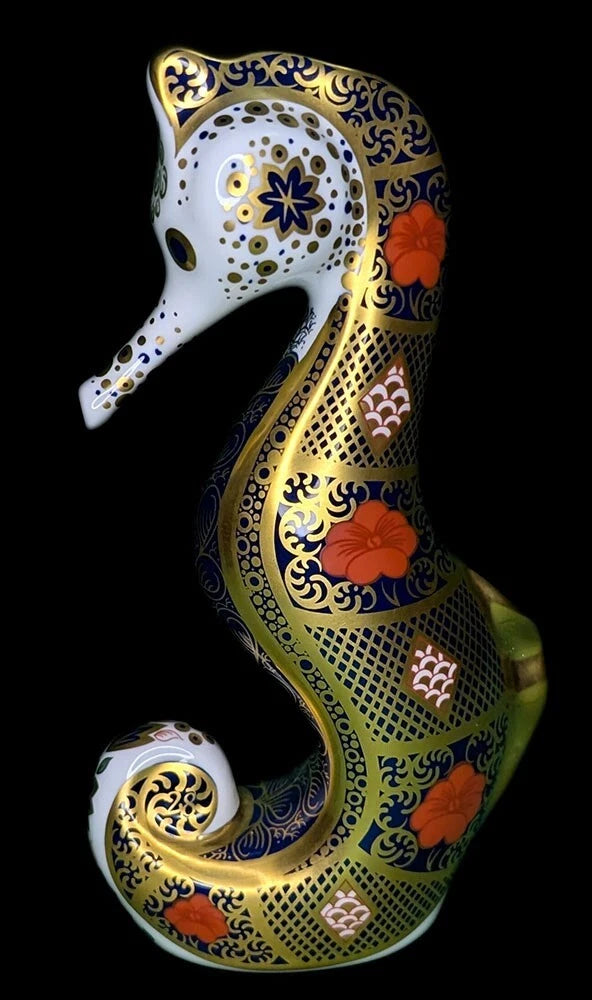 ROYAL CROWN DERBY - Fine Bone China Seahorse Figurine - Old Imari - Gold Seal