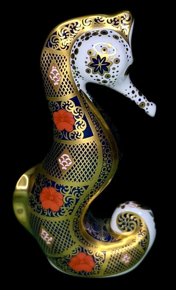 ROYAL CROWN DERBY - Fine Bone China Seahorse Figurine - Old Imari - Gold Seal